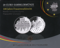 20 Euro Sterlingsilber Deutschland 2018 *100 Jahre Frauenwahlrecht* Spiegelglanz im Blister